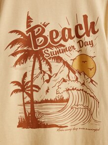 SHEIN Boys Palm Tree & Letter Graphic Tee & Shorts - Multicolor - View 4