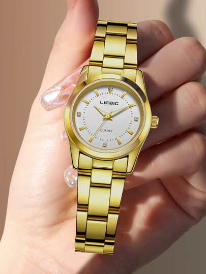 FANSICHEN 水鑽裝飾圓形指針石英手錶