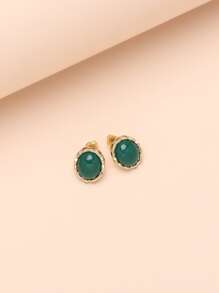 橢圓形耳釘 - 綠色 - 查看 2