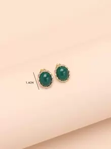 橢圓形耳釘 - 綠色 - 查看 3