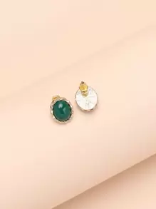 橢圓形耳釘 - 綠色 - 查看 4
