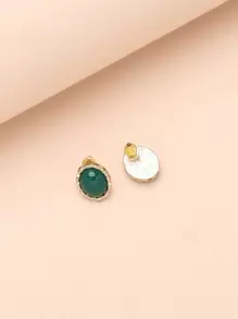 橢圓形耳釘 - 綠色 - 查看 5