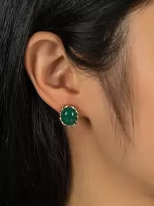 橢圓形耳釘 - 綠色 - 查看 6