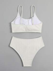 有肋紋扭結前夏日沙灘比基尼套裝 - 米色 - 查看 4