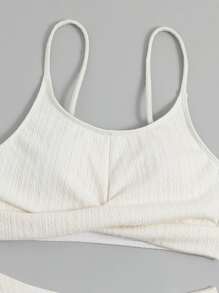 有肋紋扭結前夏日沙灘比基尼套裝 - 米色 - 查看 6