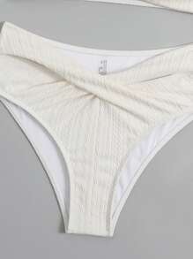 有肋紋扭結前夏日沙灘比基尼套裝 - 米色 - 查看 7