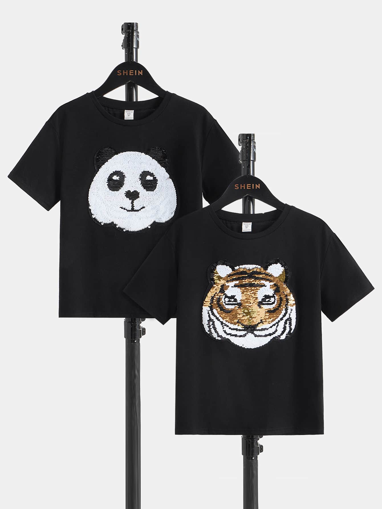 SHEIN Toddler Boys Change Animal Pattern Sequin Tee - Black - View 1