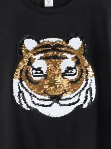SHEIN Boys 1pc Reversible Sequins Tiger & Panda Pattern Tee - Black - View 5