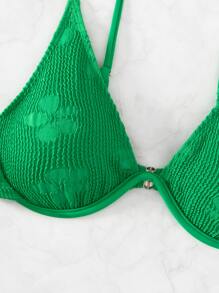 Swim Mod Summer Beach Floral Pattern Underwire Bikini Top - Green - View 4