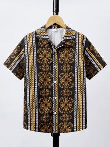 SHEIN 男孩巴洛克風格圖案襯衫