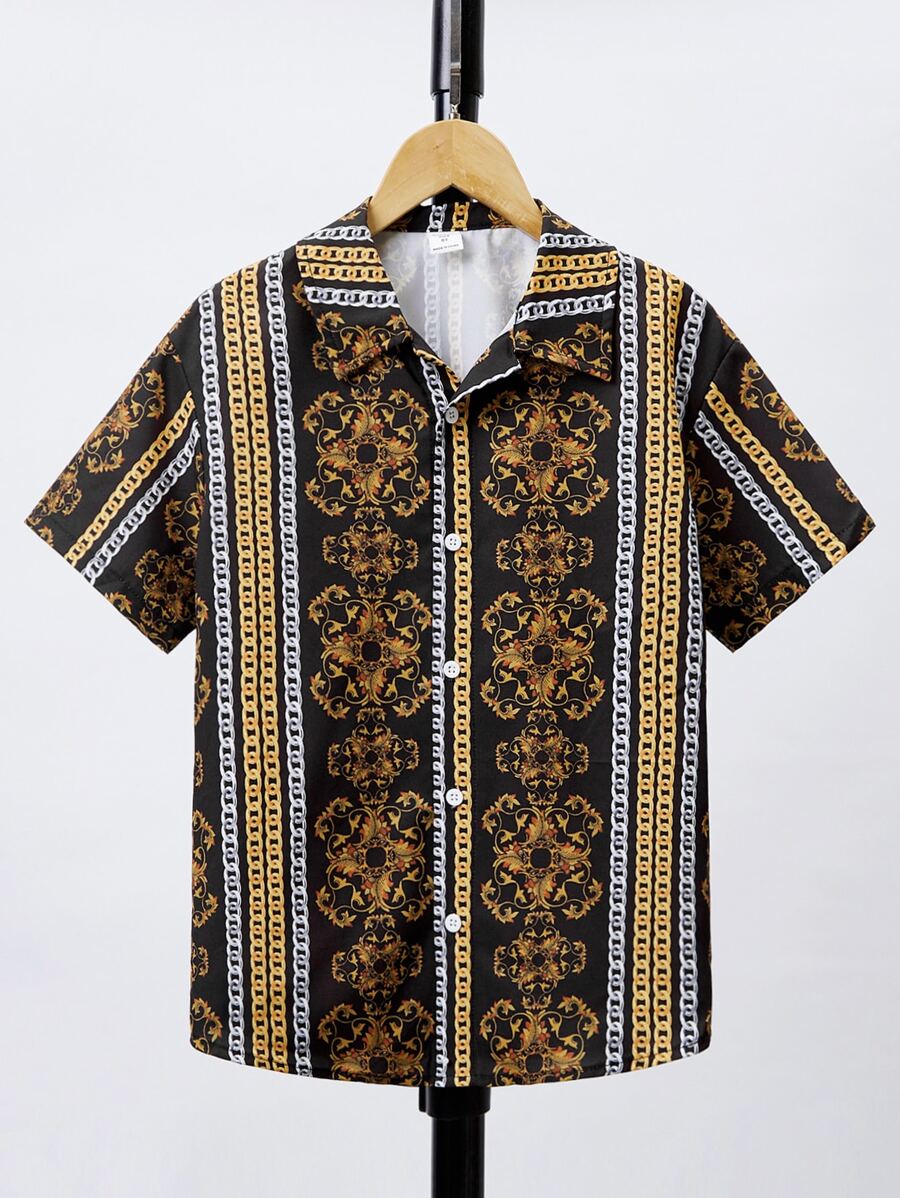 SHEIN 男孩巴洛克風格圖案襯衫