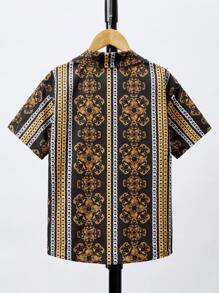 SHEIN 男孩巴洛克風格圖案襯衫