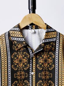 SHEIN 男孩巴洛克風格圖案襯衫
