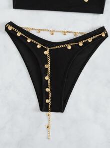 Chain Linked Push Up Bikini Set Summer Beach - Black - View 7