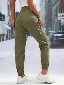 Flap Pocket Cargo Jeans - Army Green - View 2