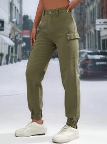 Flap Pocket Cargo Jeans - Army Green - View 3