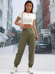 Flap Pocket Cargo Jeans - Army Green - View 4