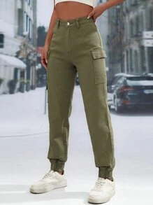 Flap Pocket Cargo Jeans - Army Green - View 5