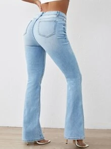 Slant Pocket Flare Leg Jeans - Light Wash - View 2