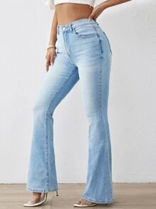 Slant Pocket Flare Leg Jeans - Light Wash - View 5