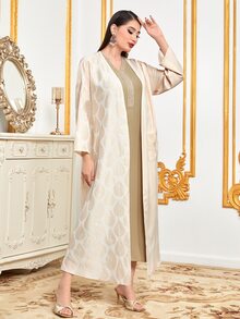 Al Najma Leaf Print Drop Shoulder Abaya - Apricot - View 4
