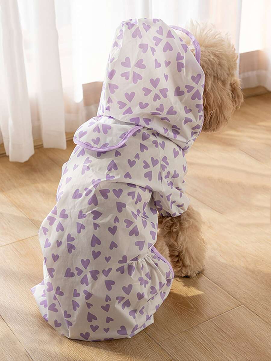 1pc Heart Print Pet Raincoat - Multicolor - View 1