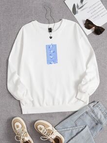 Jelsie Cartoon Graphic Drop Shoulder Pullover - White - View 1