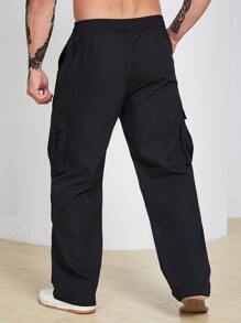 Manfinity Homme Pantalones Cargo Holgados De Talla Grande Para Hombres Con Cordón En La Cintura Y Bolsillos Con Solapa - Negro - Ver 2