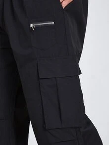 Manfinity Homme Pantalones Cargo Holgados De Talla Grande Para Hombres Con Cordón En La Cintura Y Bolsillos Con Solapa - Negro - Ver 6