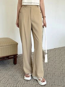 DAZY High Waist Slant Pockets Suit Trousers - Khaki - View 5