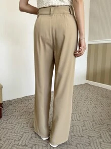 DAZY High Waist Slant Pockets Suit Trousers - Khaki - View 2