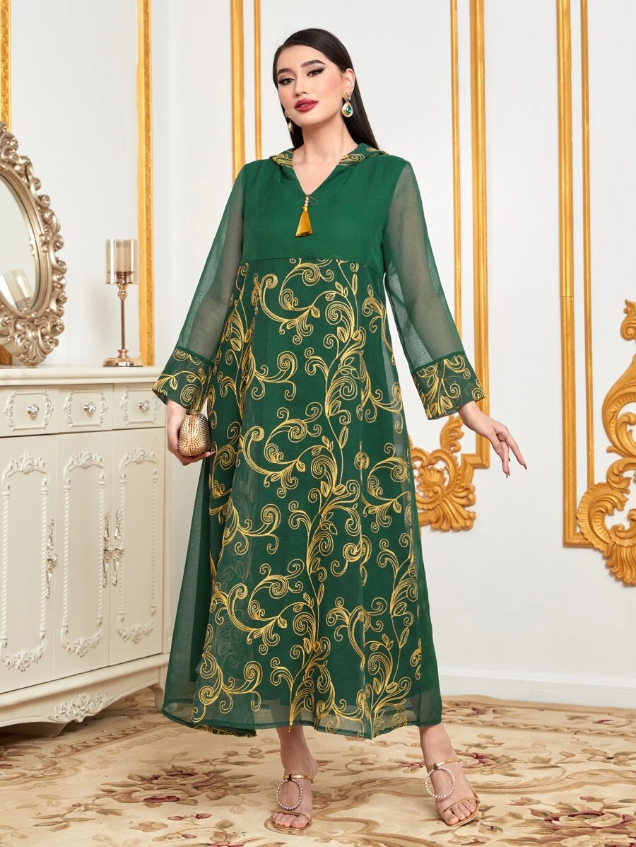 Al Najma 印花流蘇細節連帽洋裝 - 彩色 - 查看 1