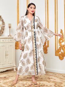 Al Najma Tropical Print Belted Dress - Multicolor - View 1