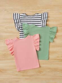 SHEIN 3 Stücke gestreiftes T-Shirt mit Rüschenbesatz für junge Mädchen