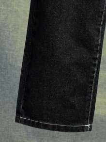 SHEIN 男孩頂針直筒牛仔褲 - 黑色 - 查看 5