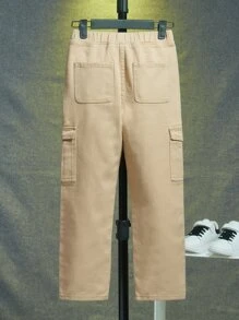 SHEIN Cậu bé Tween Túi có nắp Quần jean chở hàng - Màu Khaki - Xem 2