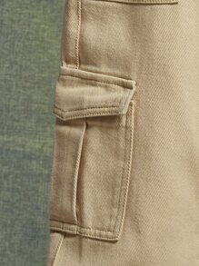 SHEIN Cậu bé Tween Túi có nắp Quần jean chở hàng - Màu Khaki - Xem 4