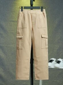 SHEIN Cậu bé Tween Túi có nắp Quần jean chở hàng - Màu Khaki - Xem 5