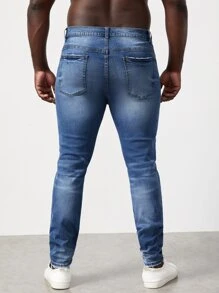 GENTILAND Men Plus Cotton Slant Pocket Ripped Jeans - Medium Wash - View 2