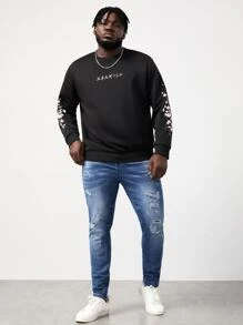 GENTILAND Men Plus Cotton Slant Pocket Ripped Jeans - Medium Wash - View 3