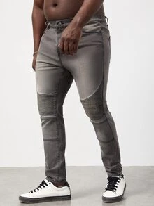 GENTILAND Men Plus Slant Pocket Skinny Jeans - Grey - View 8