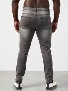 GENTILAND Men Plus Slant Pocket Skinny Jeans - Grey - View 4