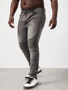 GENTILAND Men Plus Slant Pocket Skinny Jeans - Grey - View 3