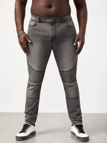 GENTILAND Men Plus Slant Pocket Skinny Jeans - Grey - View 2