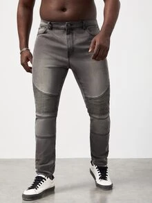 GENTILAND Men Plus Slant Pocket Skinny Jeans - Grey - View 5