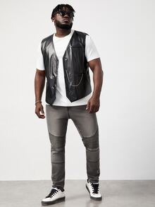 GENTILAND Men Plus Slant Pocket Skinny Jeans - Grey - View 6