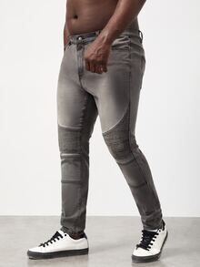 GENTILAND Men Plus Slant Pocket Skinny Jeans - Grey - View 7