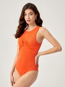 BizChic 前扭結素色連體衣 - 橘色 - 查看 3