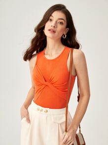 BizChic 前扭結素色連體衣 - 橘色 - 查看 2