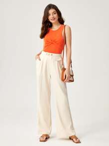 BizChic 前扭結素色連體衣 - 橘色 - 查看 4